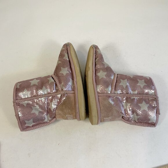 UGG Classic Short II Sequin Star Snow Boot Pink Size 4 Kids Wool Lined 1107988K - Picture 7 of 11